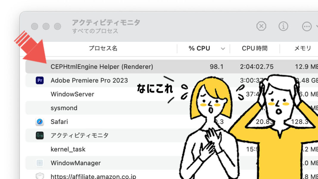 MacのFinderで「CEPHtmlEngine Helper (Renderer) 」CPU使用率が高くて驚いているユーザー
